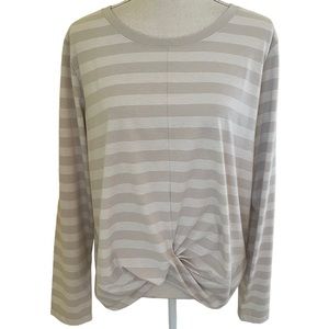 UpWest Super Soft Twist Front Tee in Beige White Stripe XL